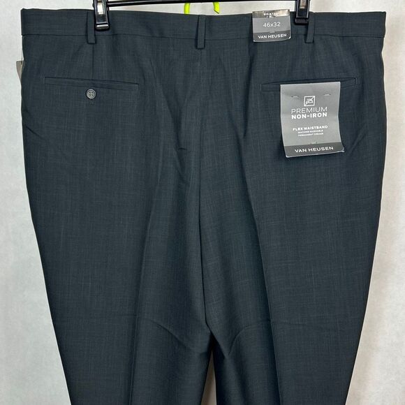 NEW Van Heusen Men’s Pants Slacks Gray Sz 46x32 Big & Tall Flex Waistband Premiu - Picture 5 of 10